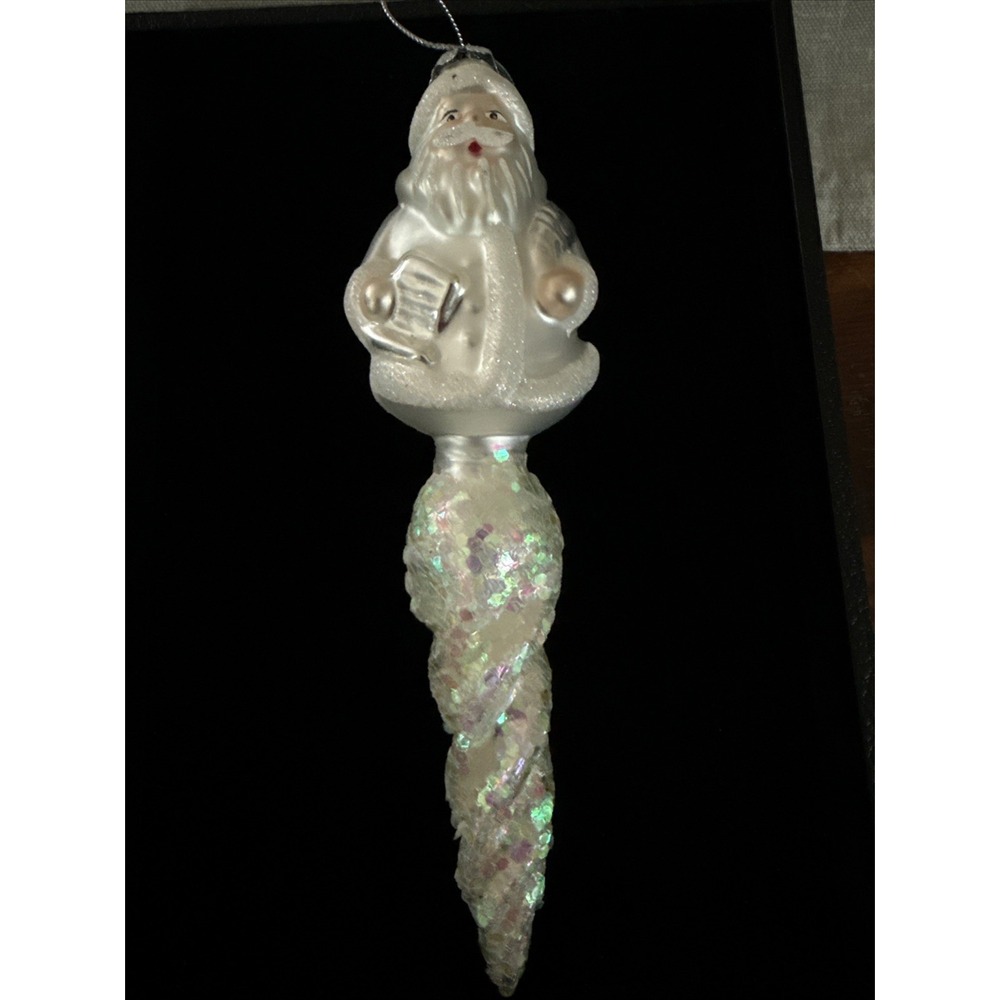 Vintage Santa Icicle Glass Blown 8" White